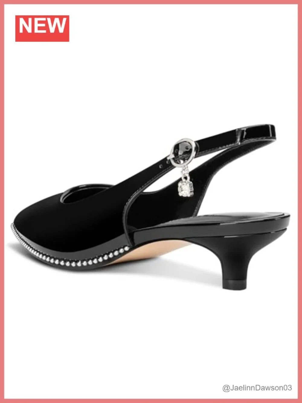 Women's Kitten Heel Pumps Pointed Toe Slingback Silver Beaded Buckle Patent